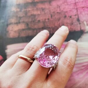 Elegant Pink Simulated Gemstone Ring 925 - Size 8